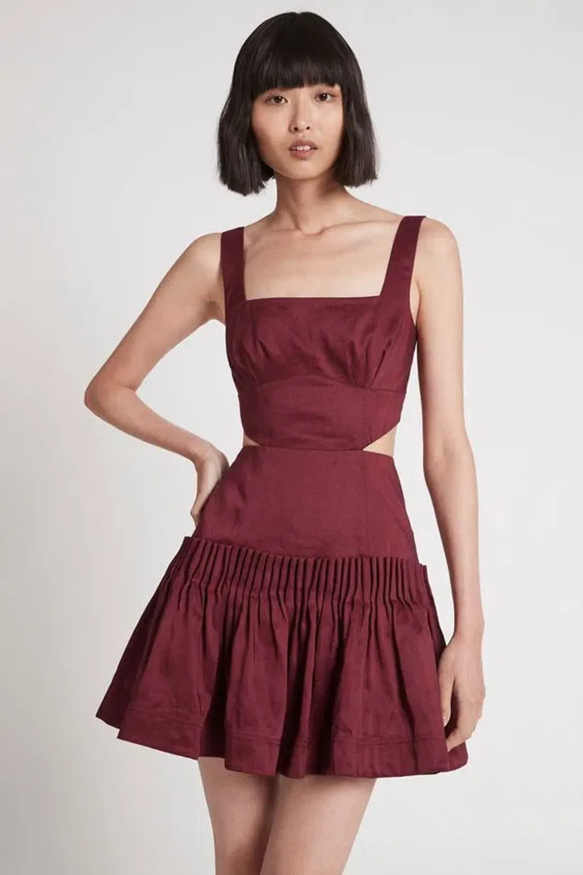 Aje Audette Pleated Mini Dress Burgundy Size 10 - Image 2