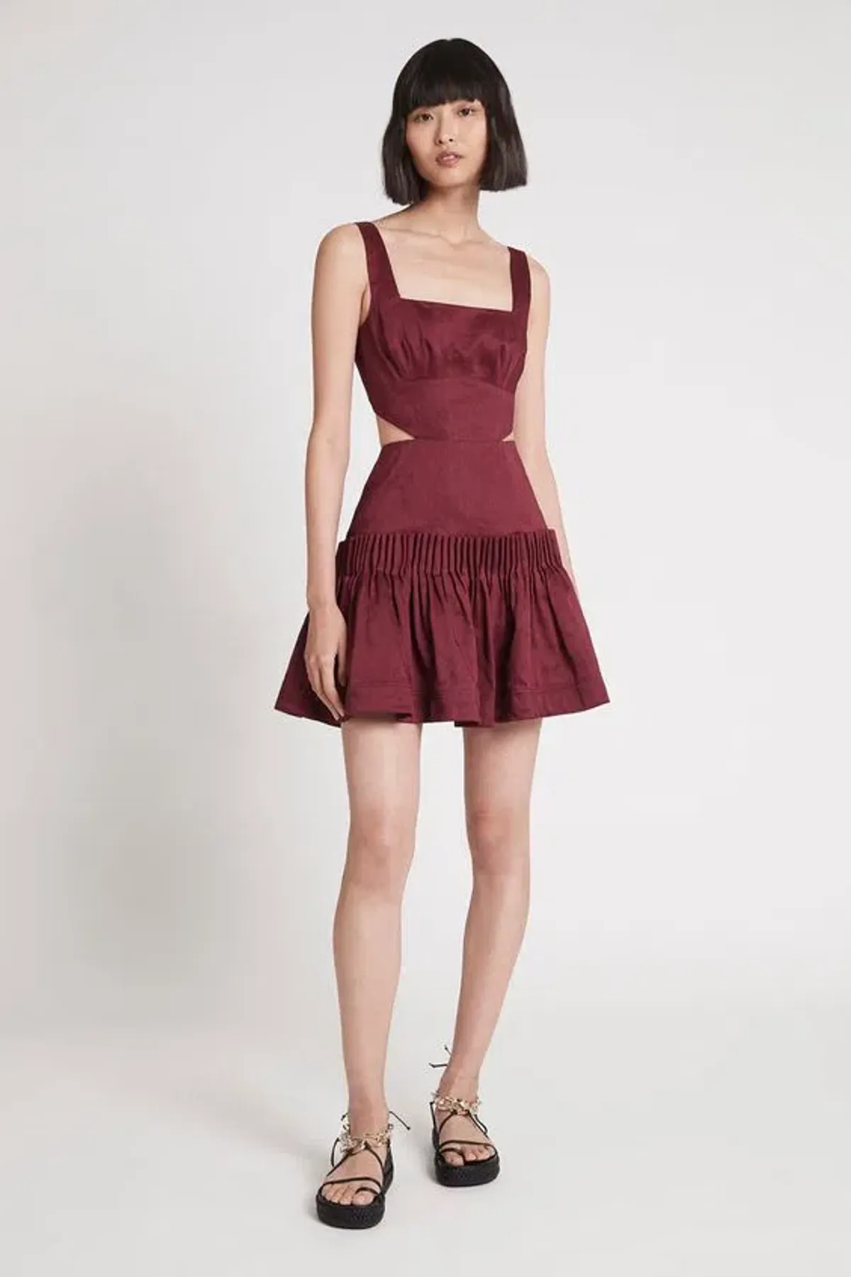 Aje Audette Pleated Mini Dress Burgundy Size 10 - Image 1
