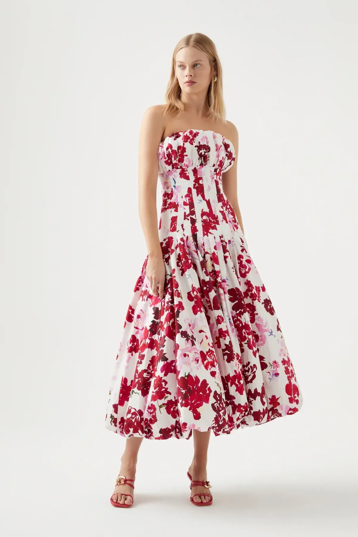 Aje Mathilde Bubble Hem Midi Dress Floral Size 10 for rent on The Volte - main image