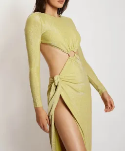 Meshki Christina Backless Maxi Wrap Dress Green Shimmer Size S / AU 8 for rent on The Volte - image 7