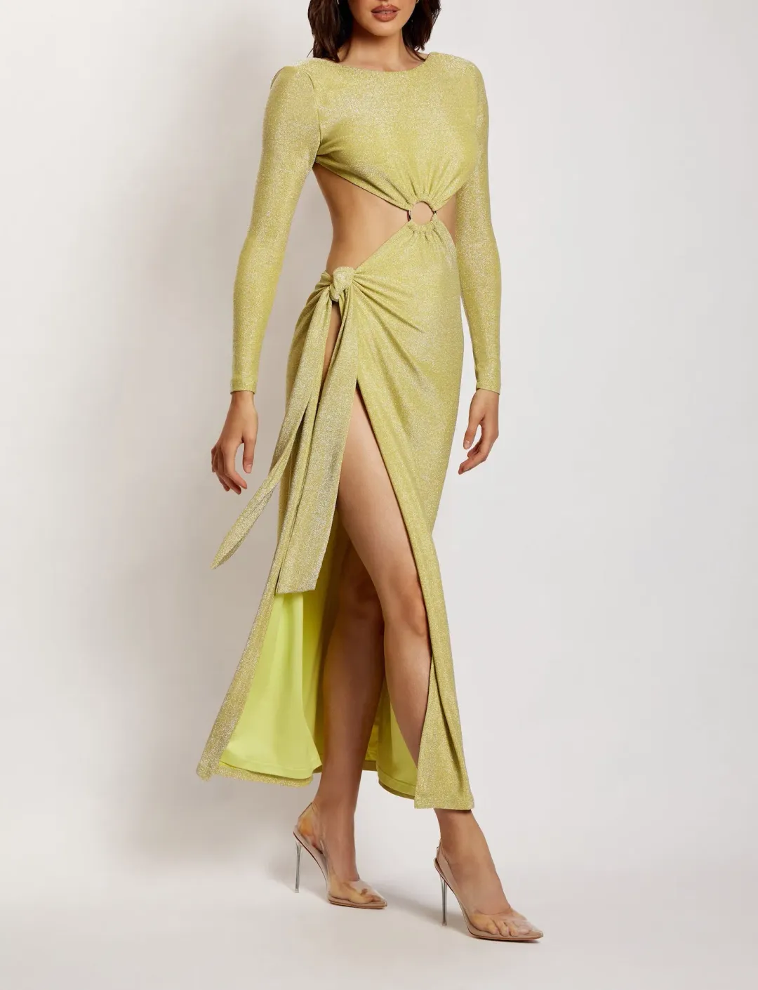 Meshki Christina Backless Maxi Wrap Dress Green Shimmer Size S / AU 8 for rent on The Volte - main image