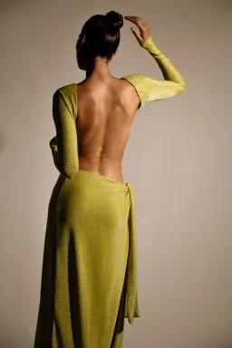 Meshki Christina Backless Maxi Wrap Dress Green Shimmer Size S / AU 8 for rent on The Volte - image 5