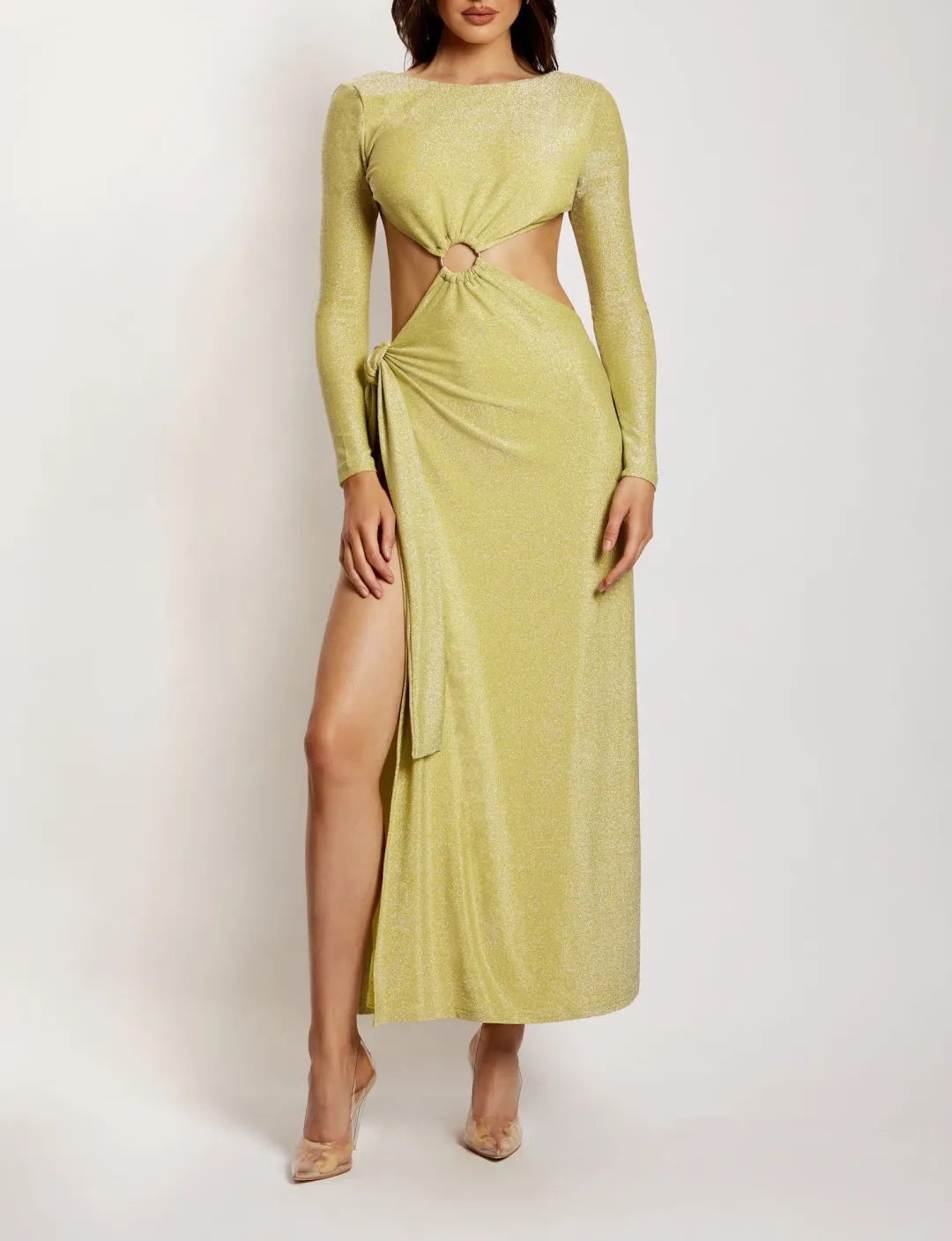 Meshki Christina Backless Maxi Wrap Dress Green Shimmer Size S / AU 8 for rent on The Volte - main image