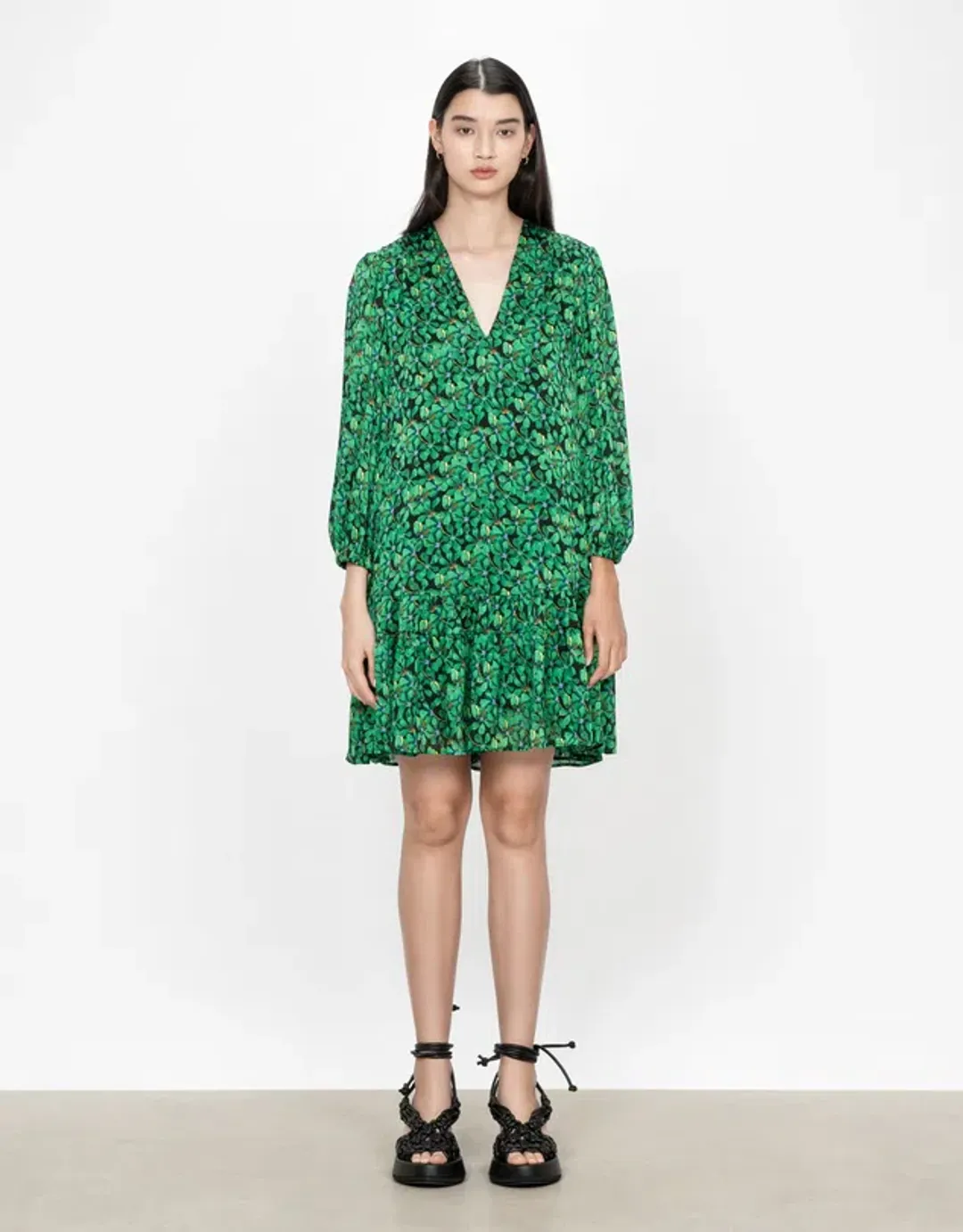 Veronika Maine Clover Print Swing Mini Dress Clover Green Size AU 10 for rent on The Volte - main image