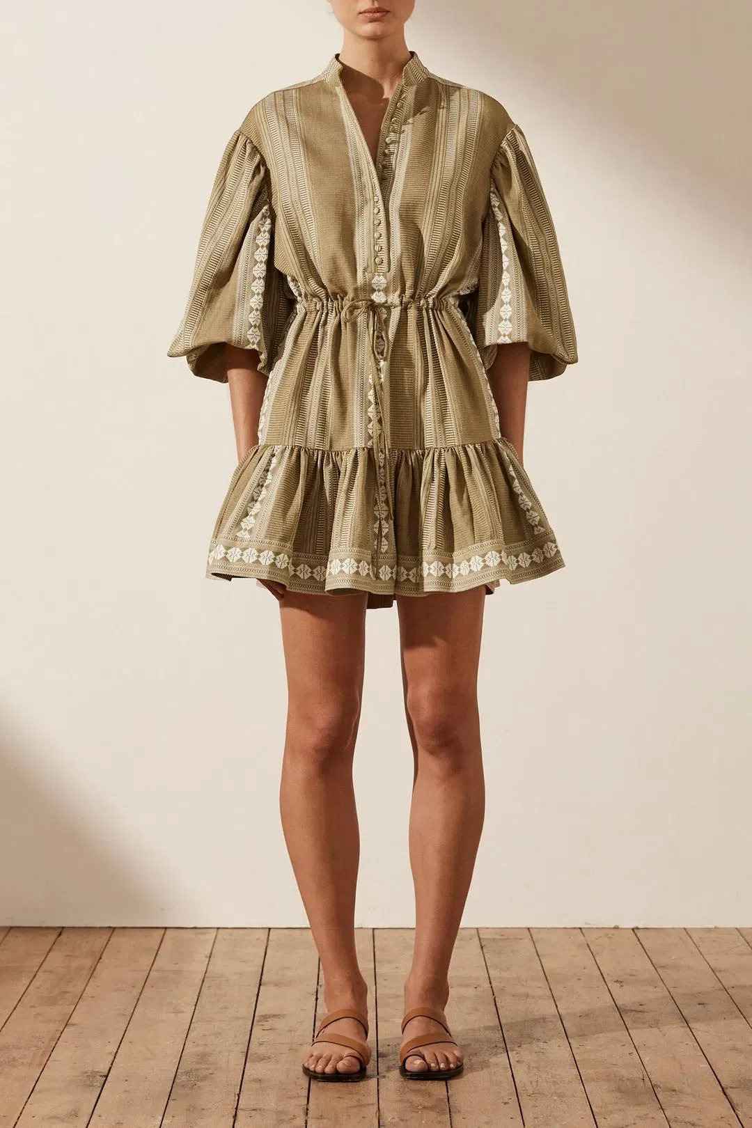 Shona Joy Lizete Balloon Sleeve Drawstring Mini Dress Multi Size 10 for rent on The Volte - main image