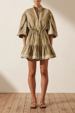 Shona Joy Lizete Balloon Sleeve Drawstring Mini Dress Multi Size 10 for rent on The Volte - image 1