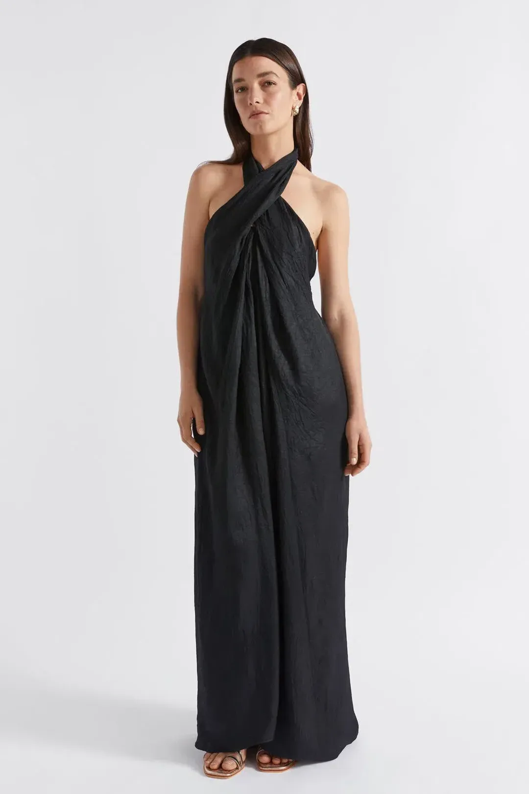 Seed Heritage Satin Halter Maxi Dress Black Size 6 for rent on The Volte - main image