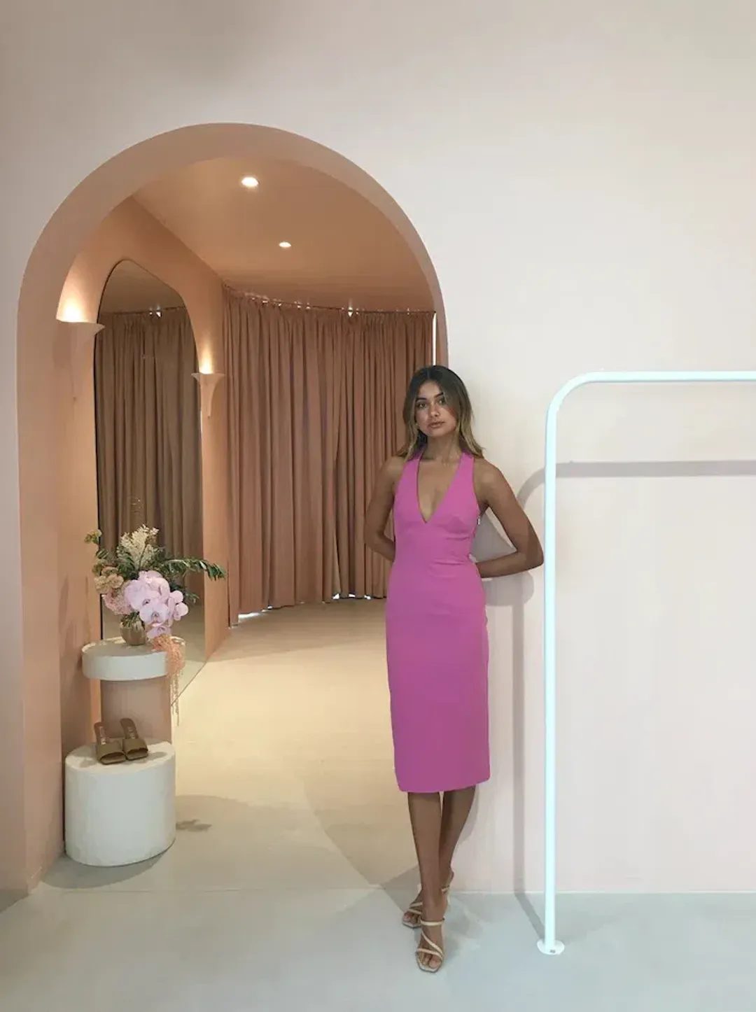 By Johnny String T-back Plunge Midi Dress Pink Size Au 10 for rent on The Volte - main image