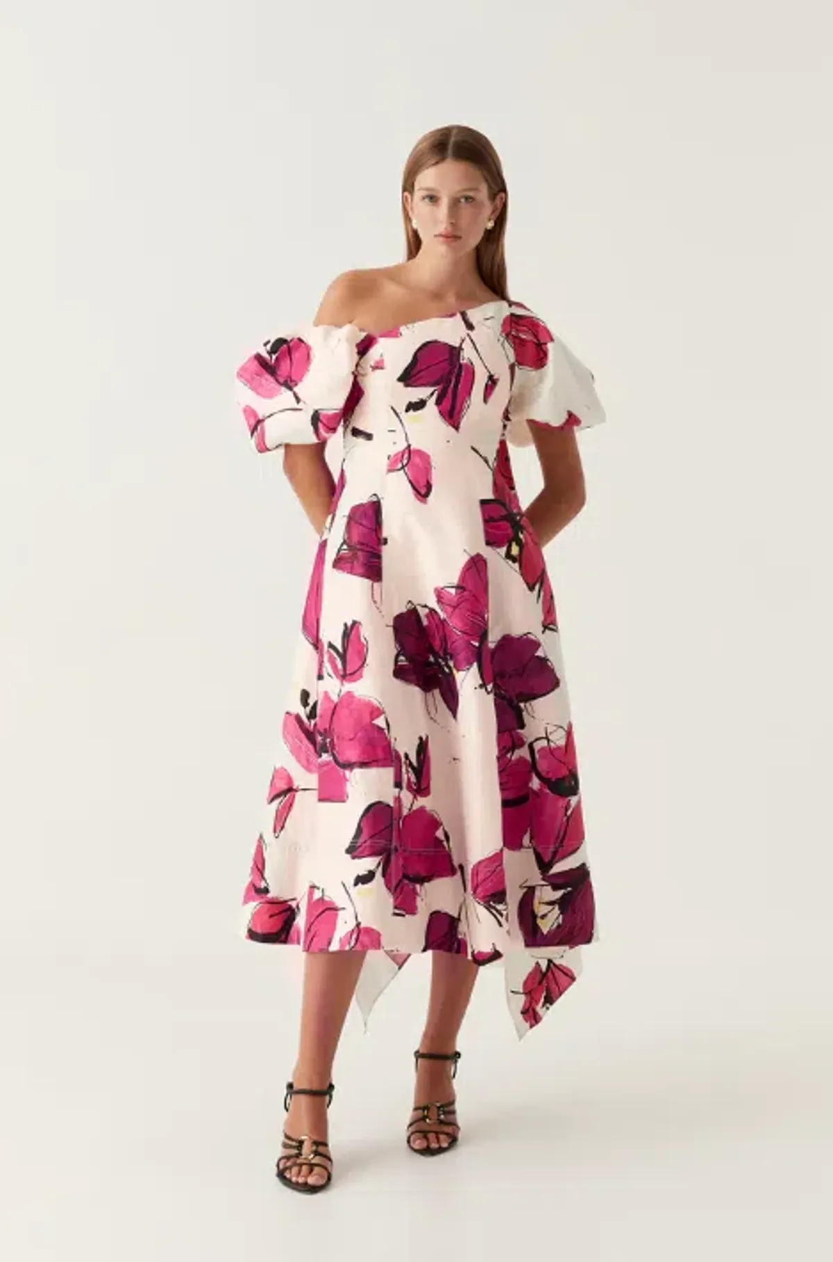 AJE Arista Tulip Sleeve Midi Dress Falling Floral Size 10 - Image 1