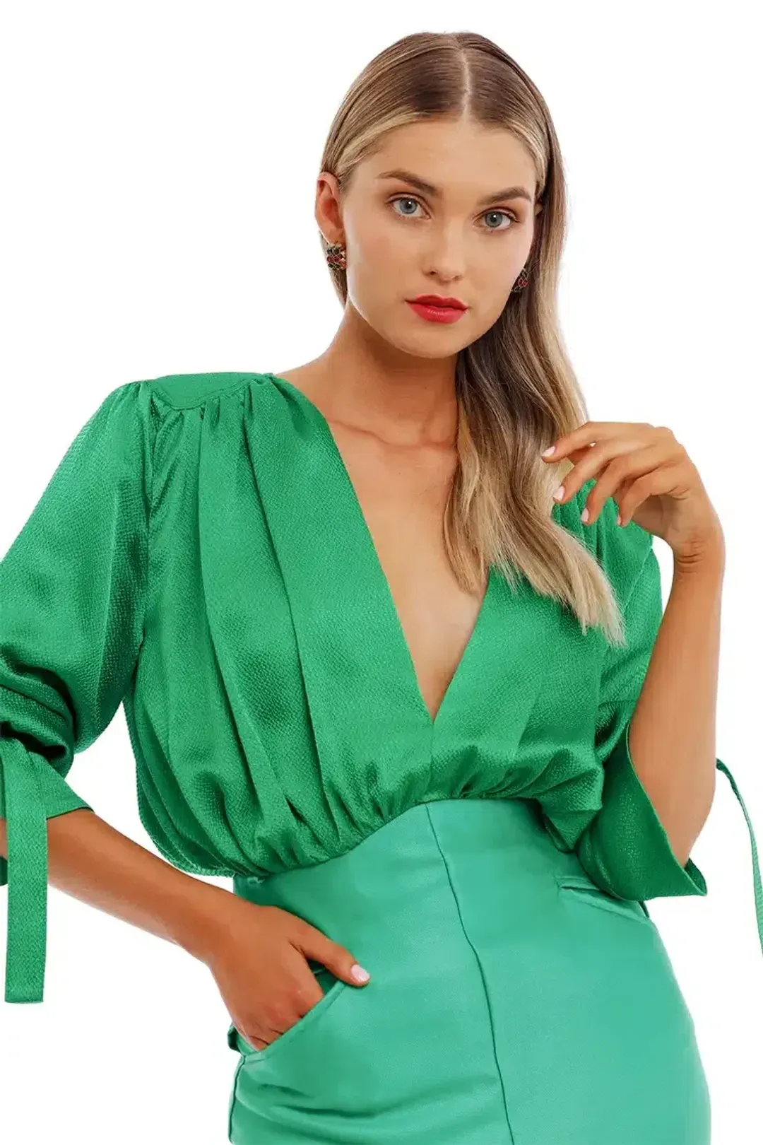 Nicola Finetti Arida Low Plunge Dress Green Size 12 for rent on The Volte - main image