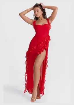 House Of CB Ariela Ruffle Maxi Dress Red Size XS / AU 6 for rent on The Volte - image 1