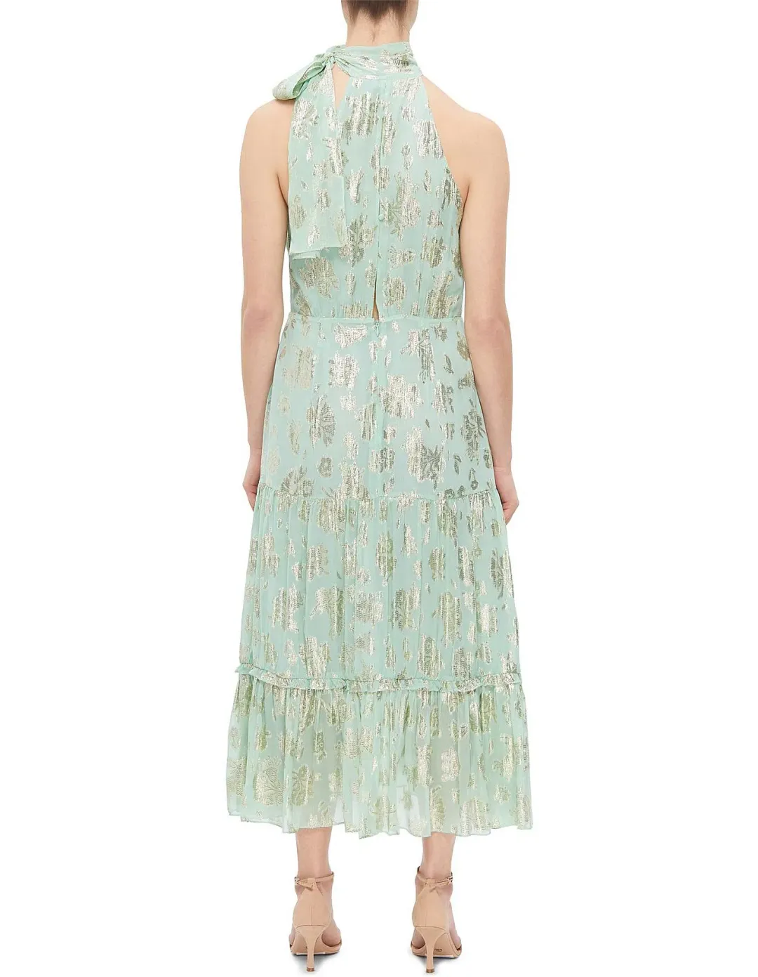Rixo Valerie Silk Midi Dress Metallic Mint Size for rent on The Volte - main image