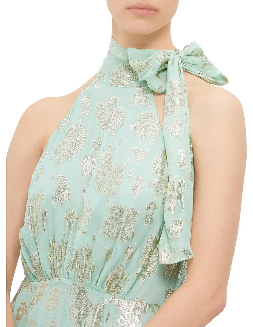 Rixo Valerie Silk Midi Dress Metallic Mint Size for rent on The Volte - main image