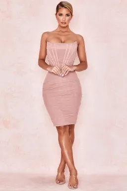 House of CB Leila Strapless Mesh Corset Dress Blush Size 8 for rent on The Volte - image 1