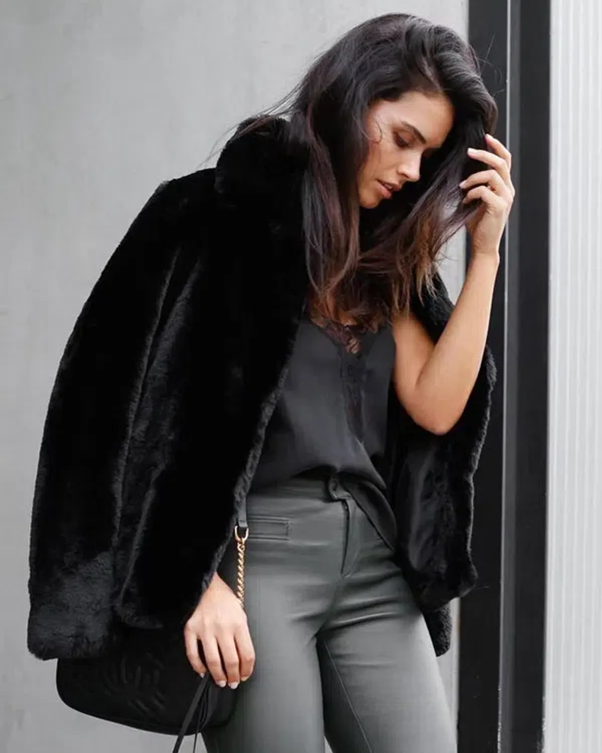 Ena Pelly Lizzie Faux Fur Jacket in Black | Medium (AU 10) for rent on The Volte - main image