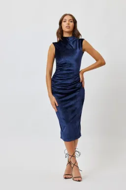 Bianca And Bridgett Velvet Midi Length Dress In Navy Size 16 for rent on The Volte - image 3