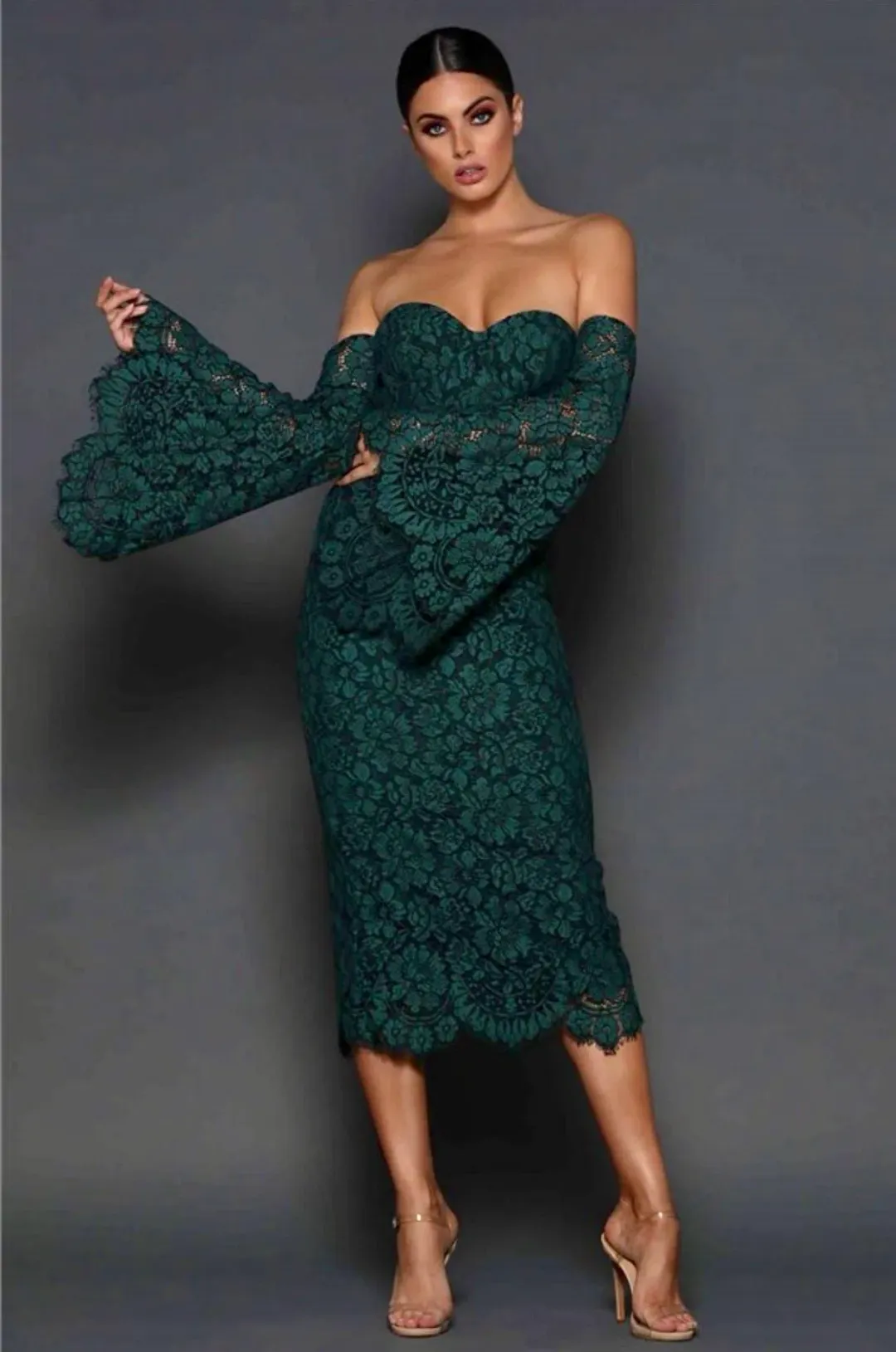 Elle Zeitoune Heather Dress Forest Green Size 6 for rent on The Volte - main image
