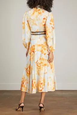 Leo Lin Nellie Midi Dress Camellia Print In Apricot Size 16 for rent on The Volte - image 3