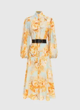 Leo Lin Nellie Midi Dress Camellia Print In Apricot Size 16 for rent on The Volte - image 4