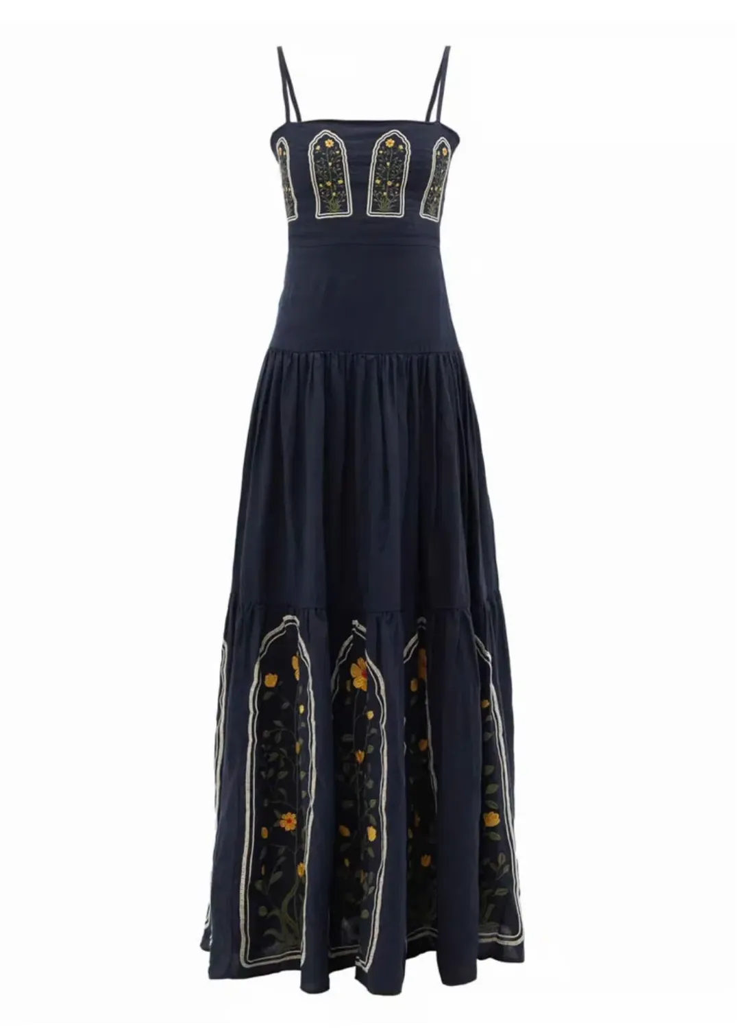 Agua By Agua Bendita Lima Margarita Embroidered Linen Maxi Dress Blue Size 8 for rent on The Volte - main image
