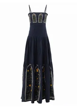Agua By Agua Bendita Lima Margarita Embroidered Linen Maxi Dress Blue Size 8 for rent on The Volte - image 4
