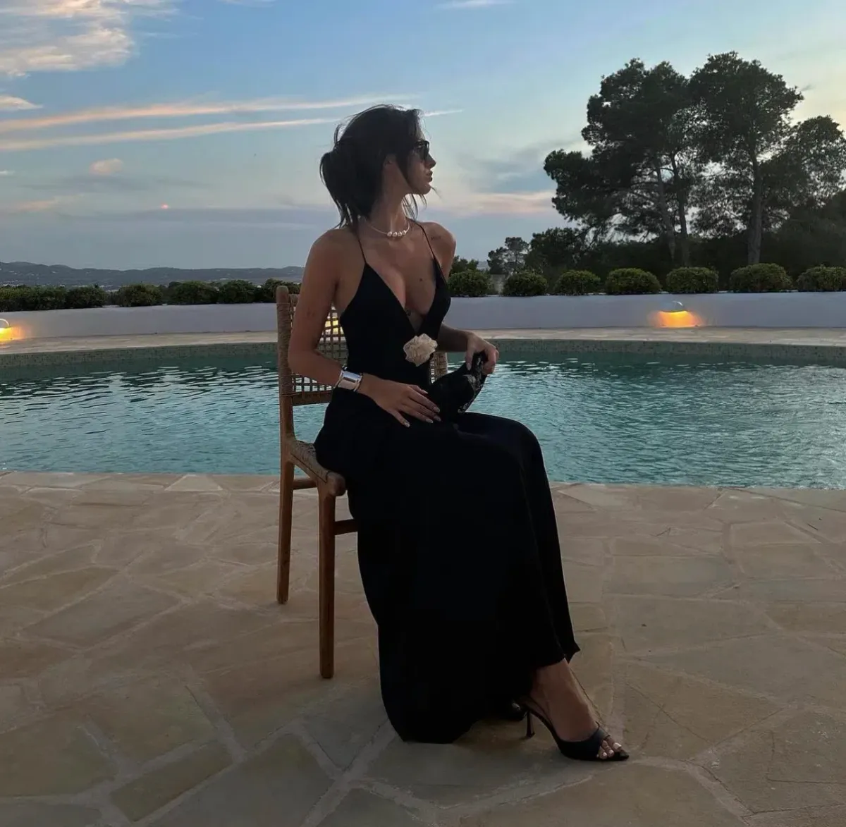 Helsa Sheer Deep V Long Slip Dress in Black Size 6 - Image 5