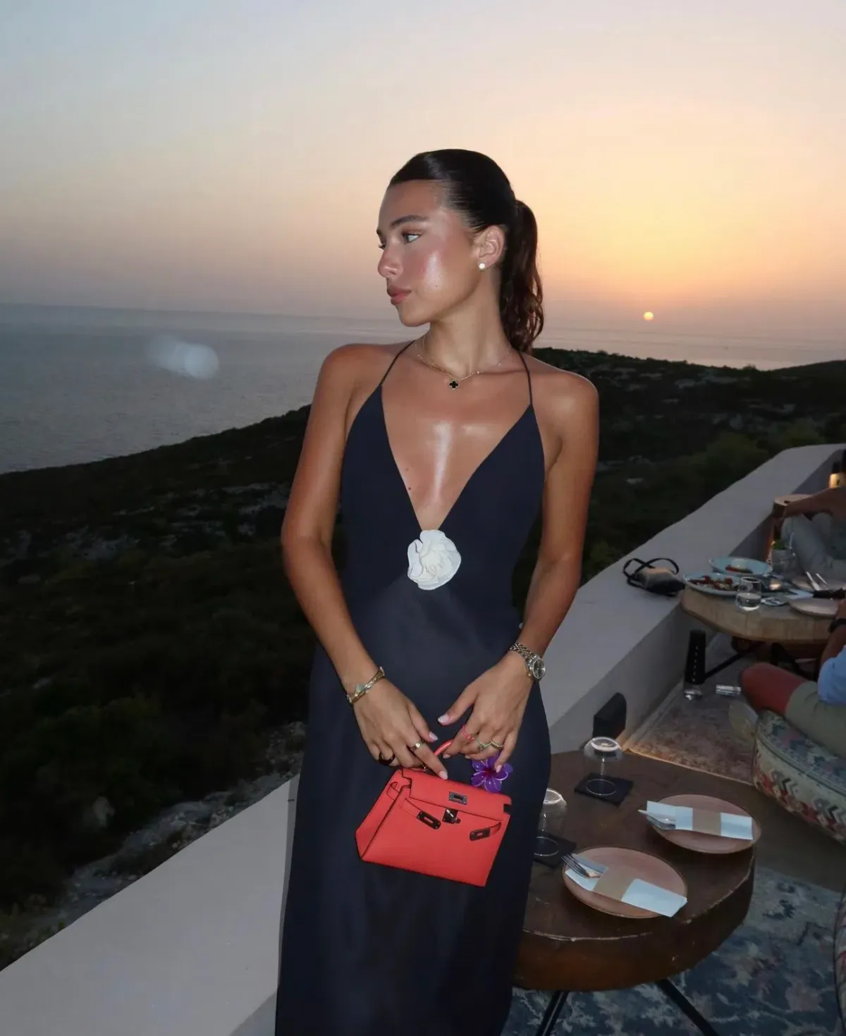 Helsa Sheer Deep V Long Slip Dress in Black Size 6 - Image 4