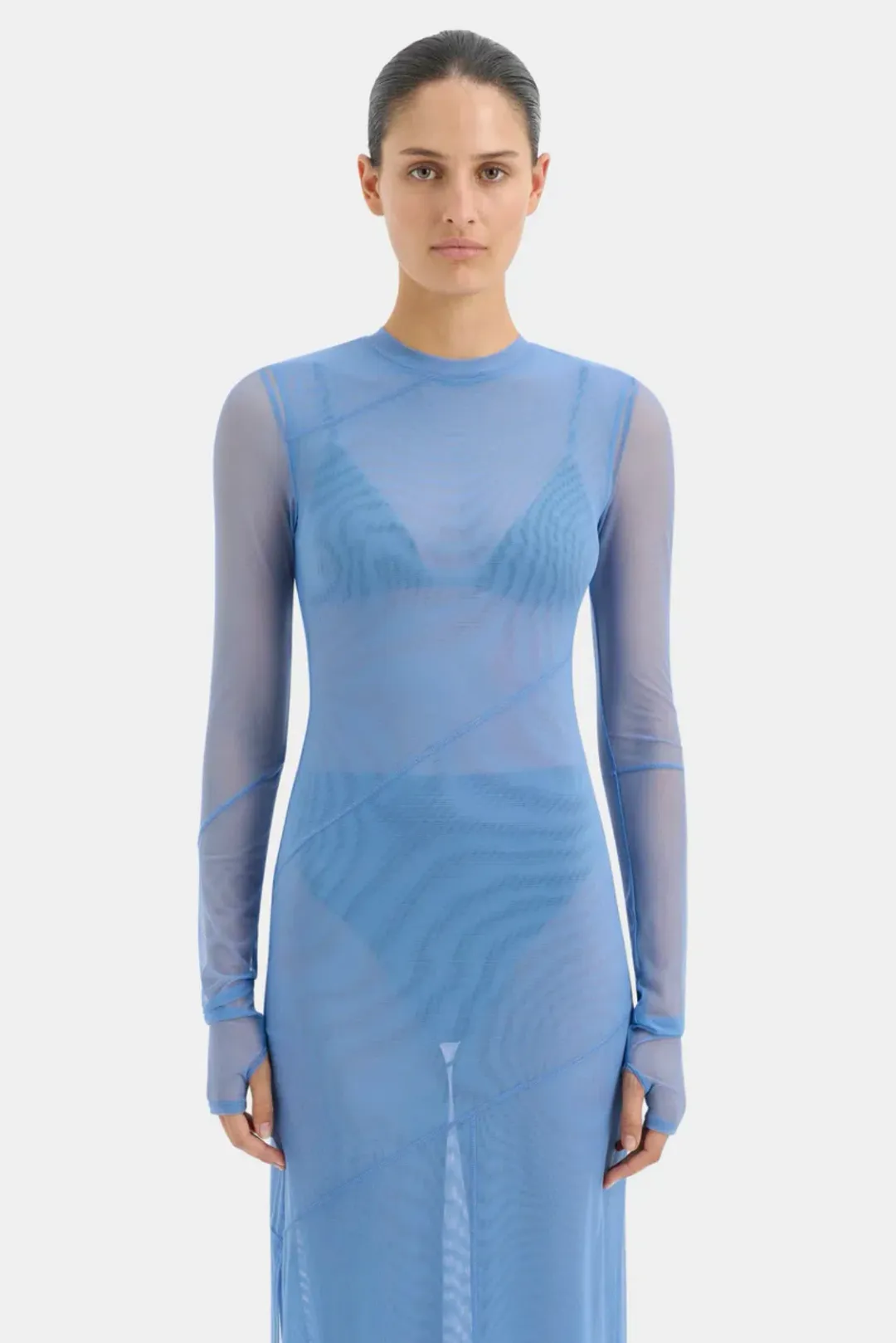 Sir the Label Jacques Mesh Panelled Midi Dress Blue Size 2 / AU 10 for rent on The Volte - main image