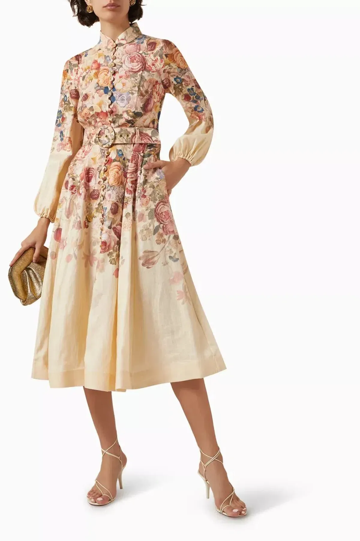 Zimmermann The Luminosity Buttoned Midi Dress in Morisot Cream Floral Print Size 2 / AU 12 - Image 1