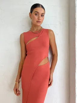 Sir The Label Nadja Cut Out Midi Dress in Coral Size 3/ AU 12 for rent on The Volte - image 2
