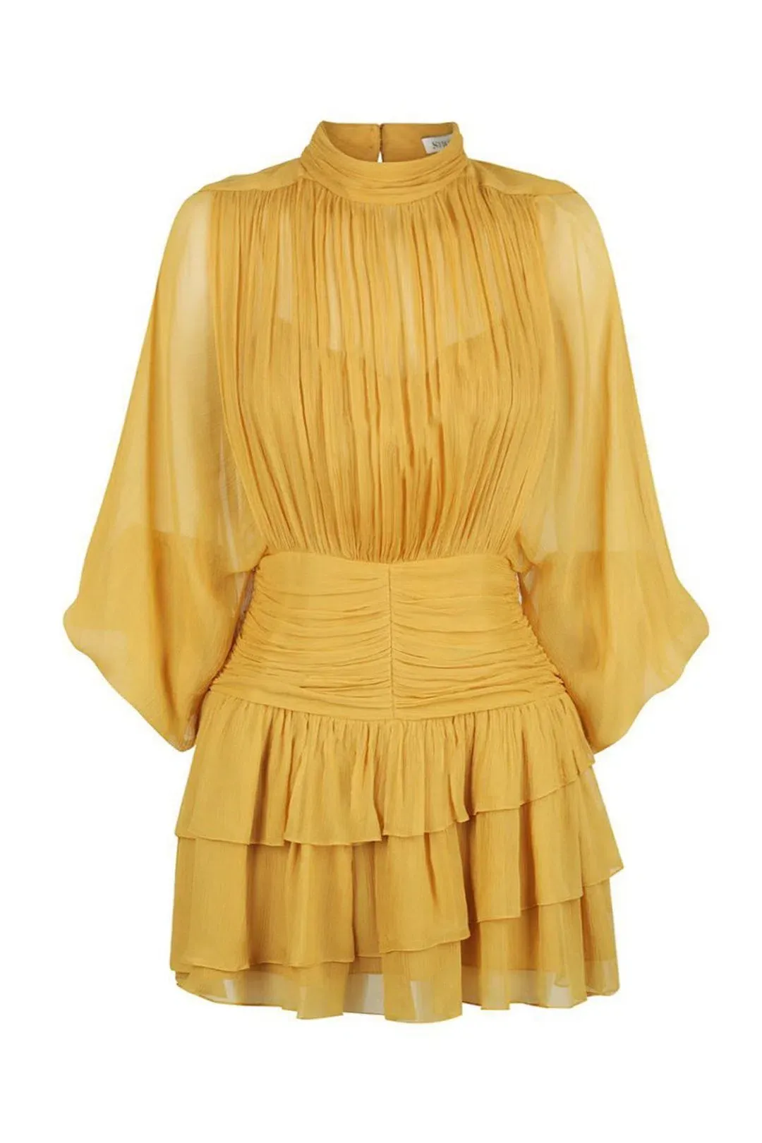 Shona Joy Iris Long Sleeve Ruched Mini Dress Saffron Yellow Size 12 for rent on The Volte - main image
