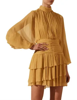 Shona Joy Iris Long Sleeve Ruched Mini Dress Saffron Yellow Size 12 for rent on The Volte - image 2