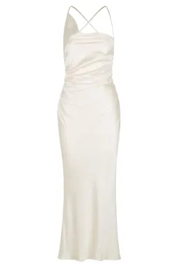 Shona Joy La Lune Asymmetrical Bias Cowl Midi Dress in Cream Size 10 for rent on The Volte - image 6