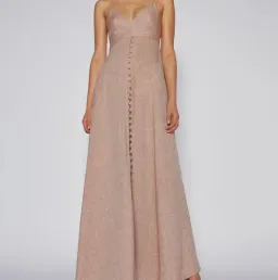 Scanlan Theodore Italian Linen Shoestring Dress Cappuccino Size 6 for rent on The Volte - image 2