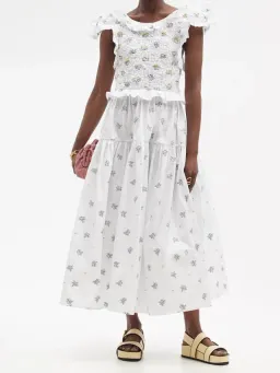 Cecilie Bahnsen Livia Embroidered Tie Back Dress in White Size 8 for rent on The Volte - image 1