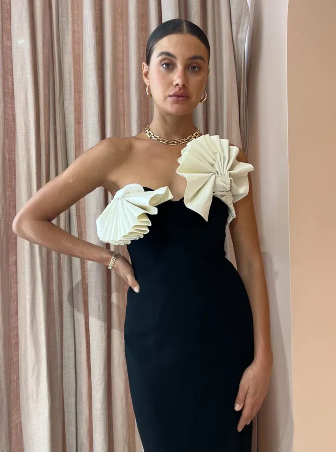 Rachel Gilbert Lavina Midi Dress Black/White Size 1 / AU 8 for rent on The Volte - main image