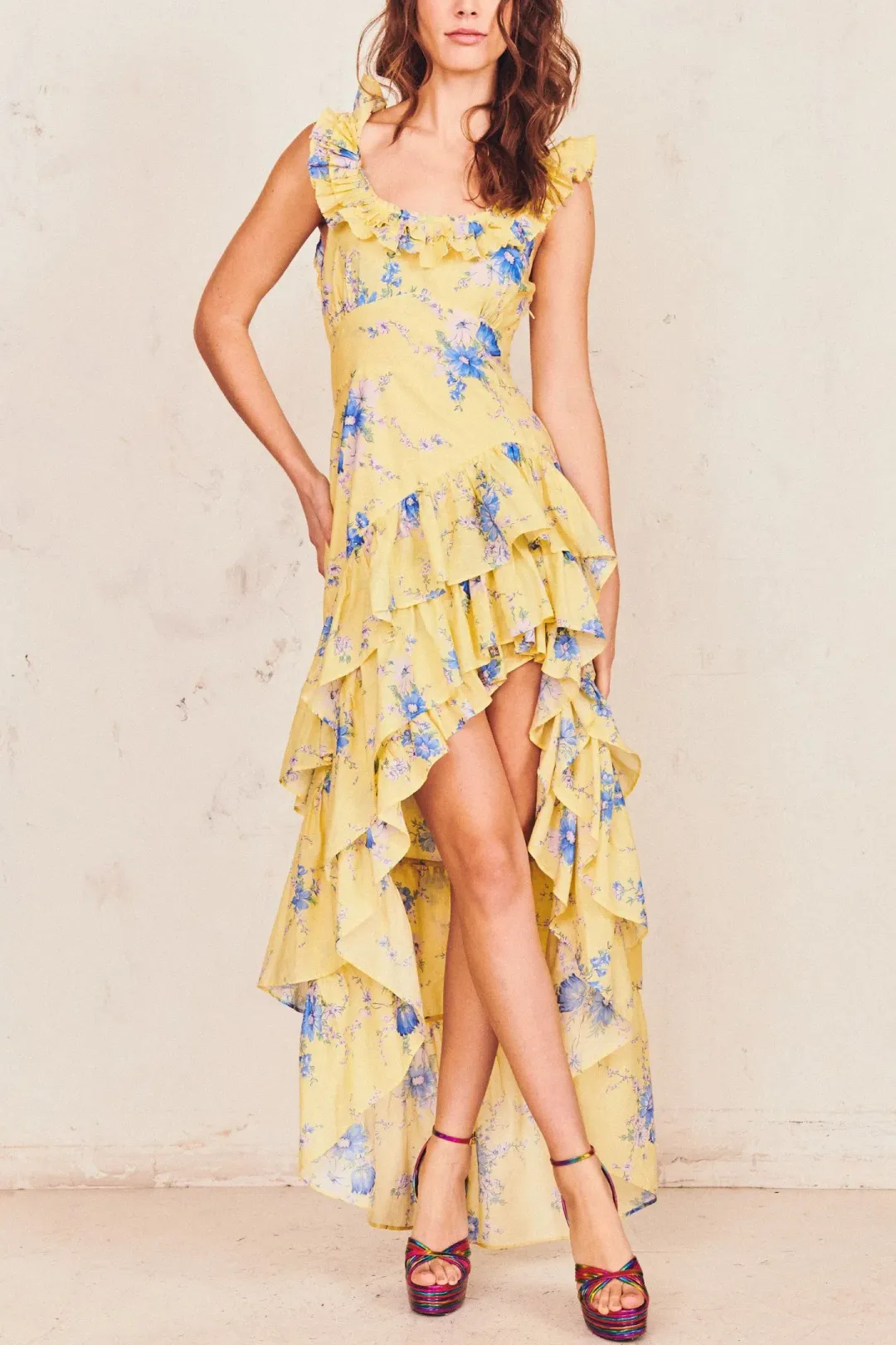 LoveShackFancy Winslow Dress Yellow Floral Size 8 for rent on The Volte - main image