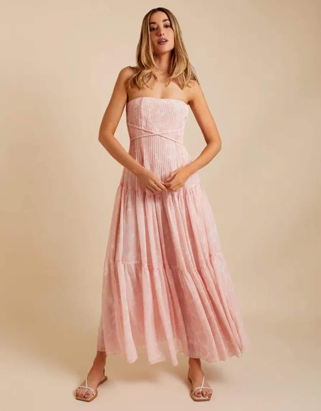 Lover Marigold Pleated Maxi Dress Pink Size 8 for rent on The Volte - main image