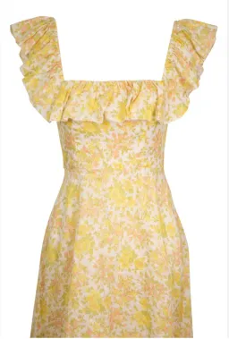 Zimmermann Goldie Ruffle Neck Mini Dress in Citrus Floral Size 0 / Au 8 for rent on The Volte - image 3