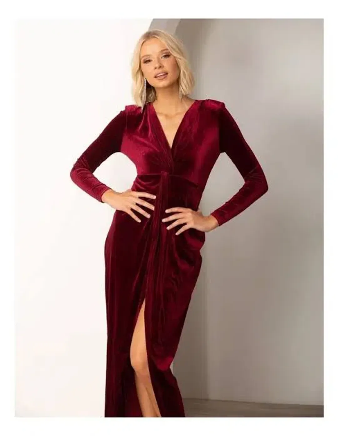 Pilgrim Lundi Dress Burgundy Velvet Size 10 for rent on The Volte - main image