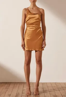 Shona Joy Alma Asymmetric Bias Cowl Midi Dress Tumeric Size 6 for rent on The Volte - image 1