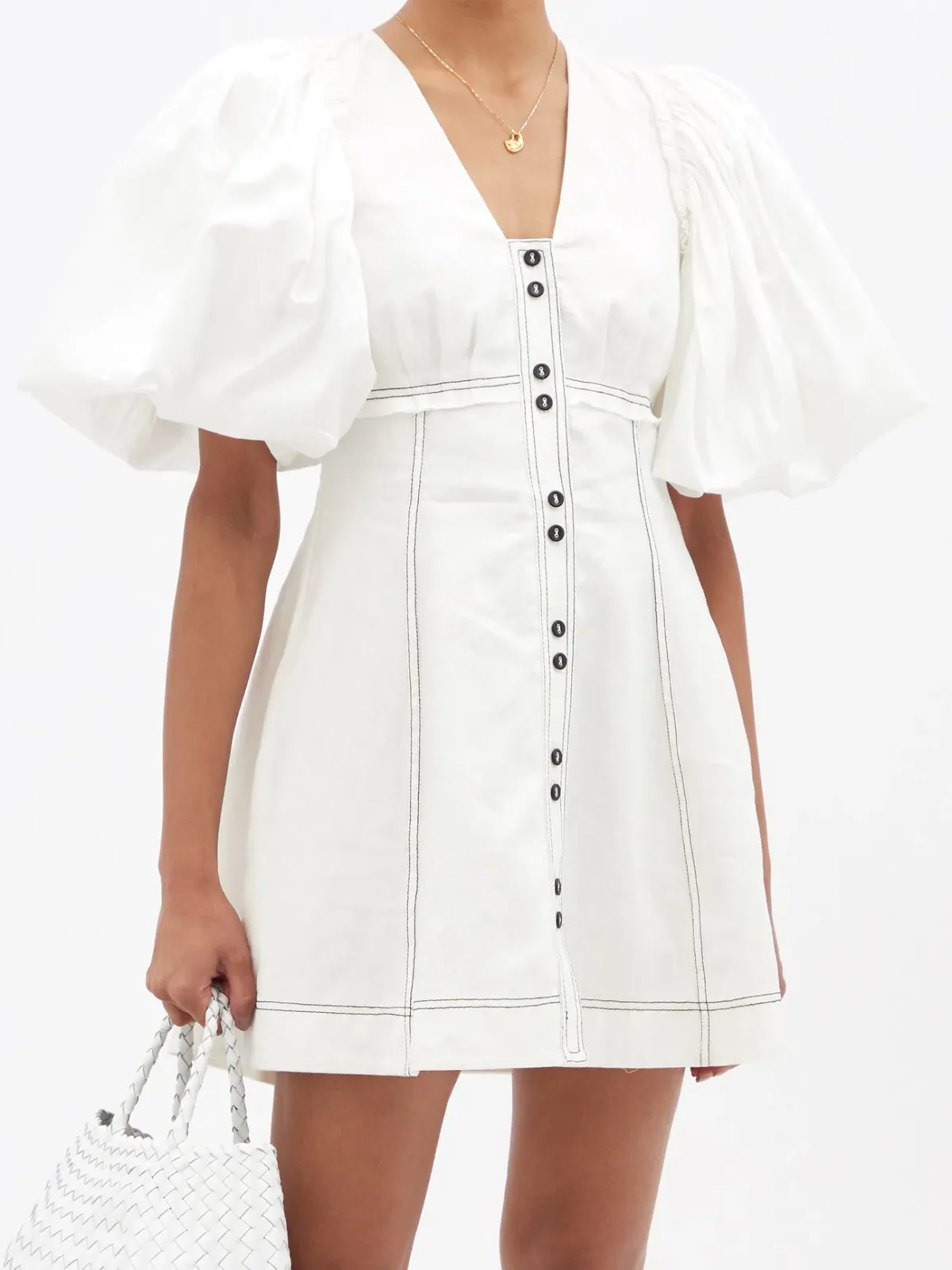 Aje Cherished Puff Sleeve Linen Mini Dress White Size 16 - Image 1