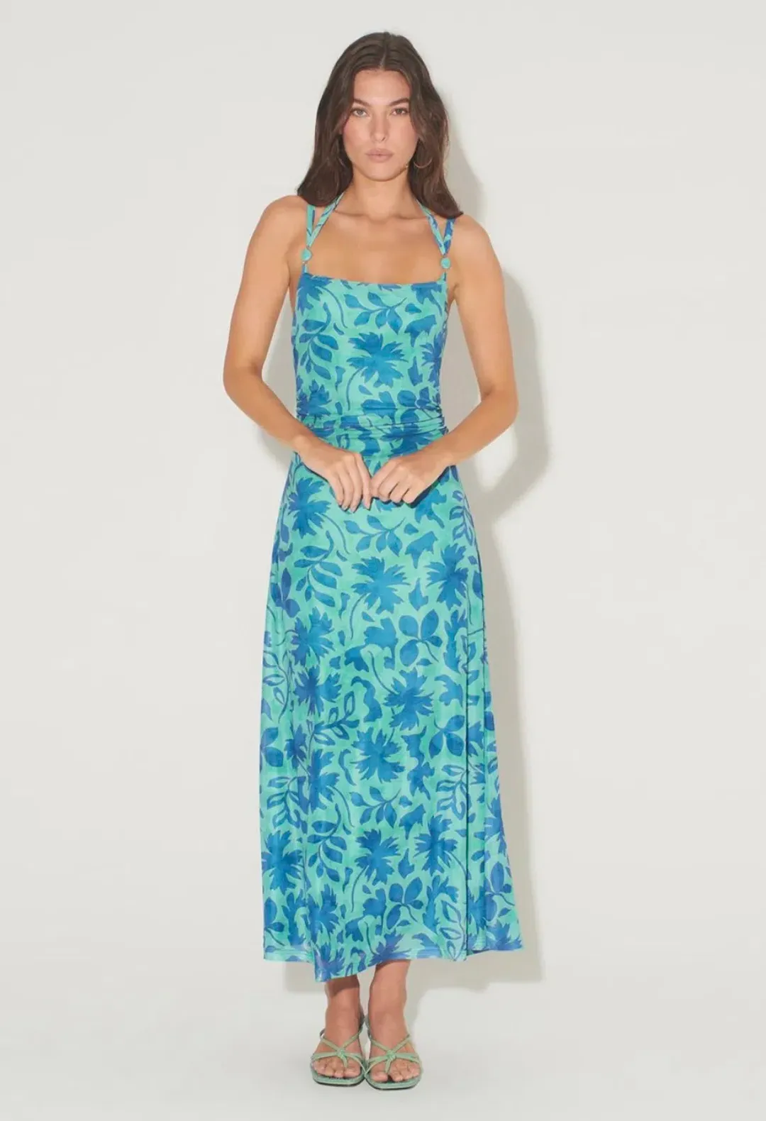 Hansen and Gretel Odessa Dress Aqua Leaf Size 6 for rent on The Volte - main image
