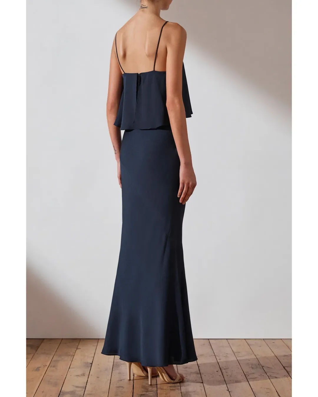 Shona Joy Bias Frill Slip Maxi Dress Navy Size 8 for rent on The Volte - main image