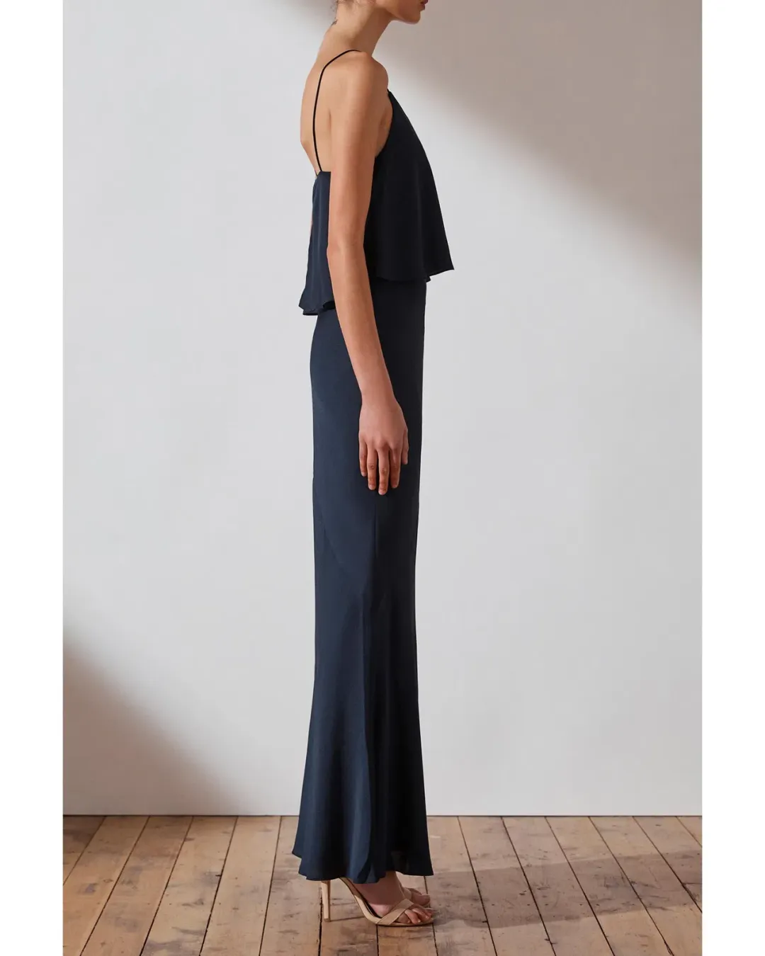 Shona Joy Bias Frill Slip Maxi Dress Navy Size 8 for rent on The Volte - main image