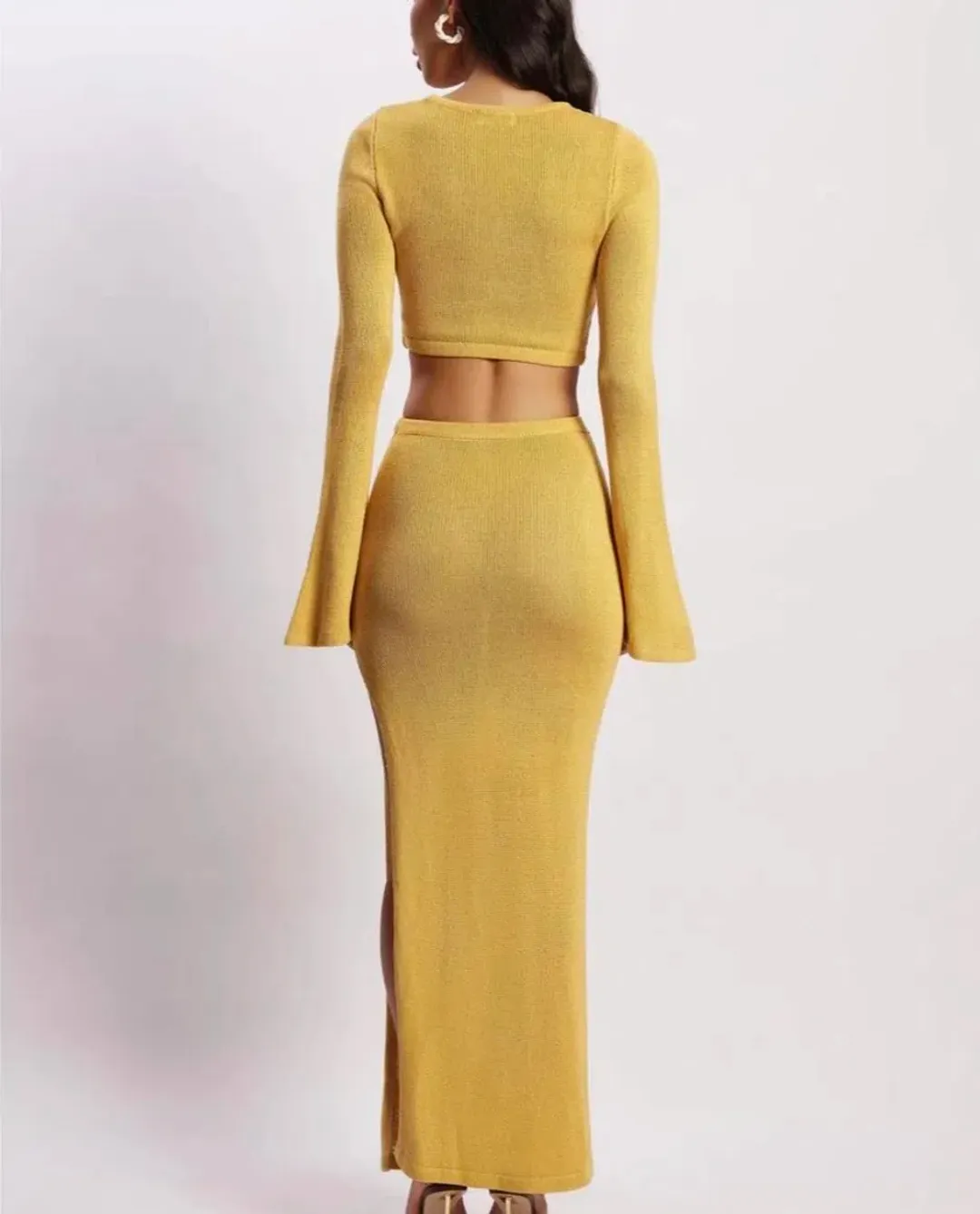 Meshki Anna Flare Sleeve Knit Maxi Dress Yellow Size M / AU 10 for rent on The Volte - main image