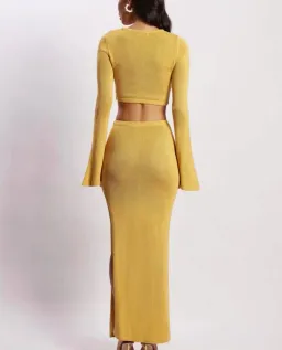 Meshki Anna Flare Sleeve Knit Maxi Dress Yellow Size M / AU 10 for rent on The Volte - image 3