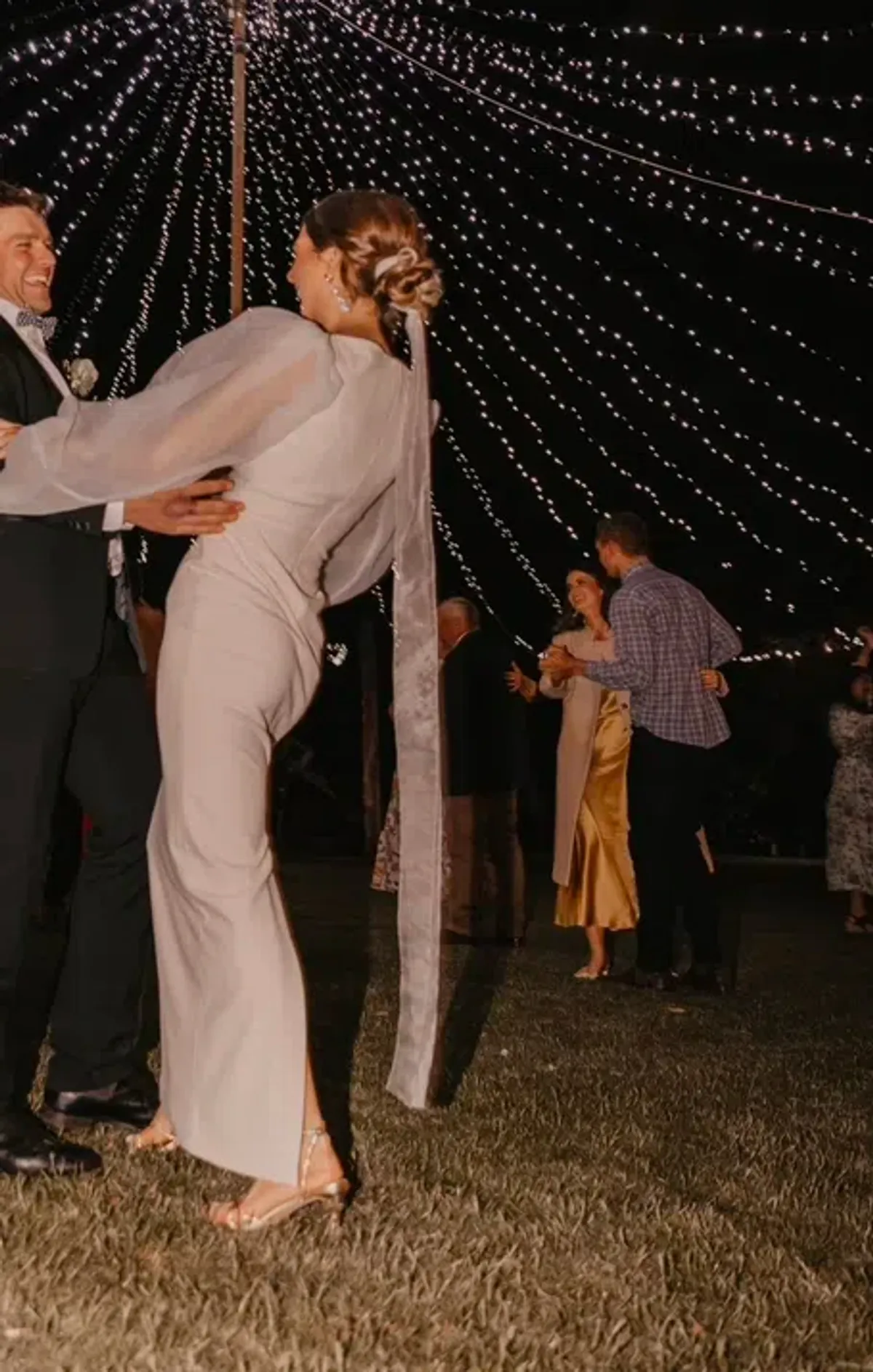 Solace London Ziya Puff Sleeve Evening Dress Ivory Size 8 - Image 3