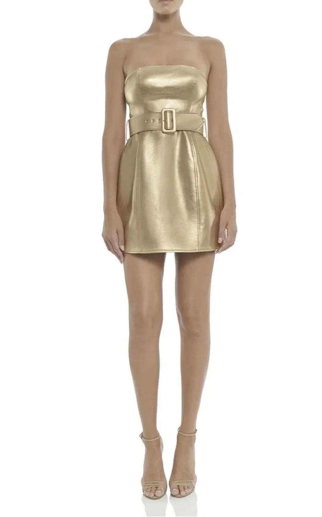 MISHA Jessie Belted Mini Dress Gold Size 6 for rent on The Volte - main image