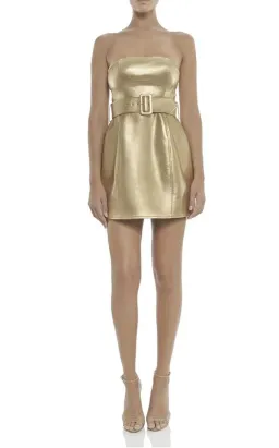 MISHA Jessie Belted Mini Dress Gold Size 6 for rent on The Volte - image 1